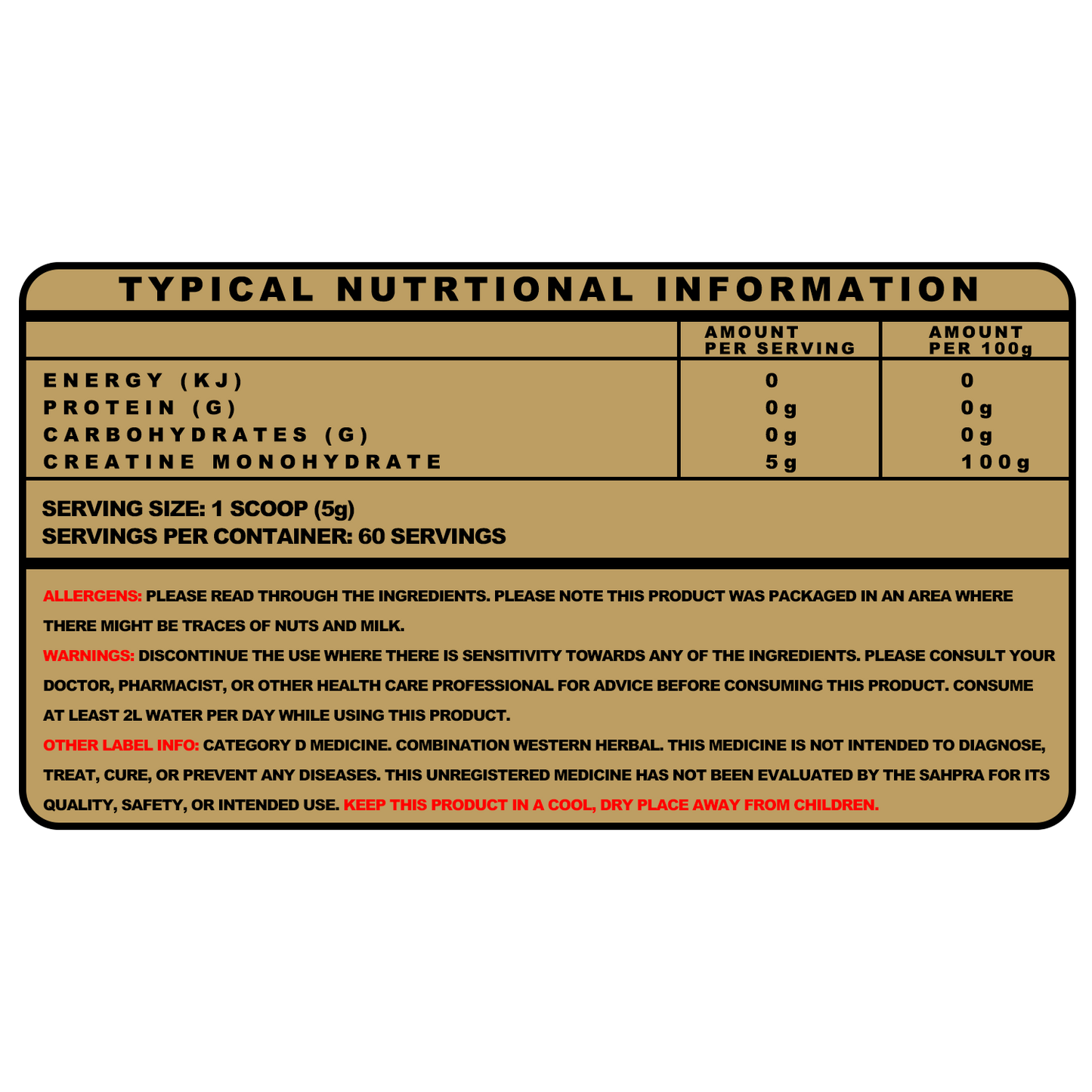 NLA Nutrition - Creatine Monohydrate 300g